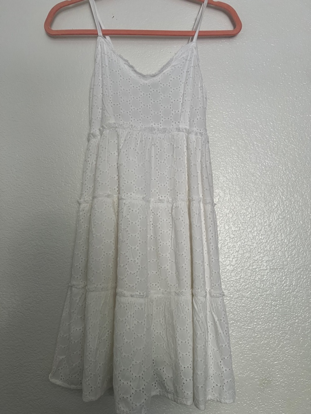 White Eyelet Tiered Spaghetti-Strap Dress